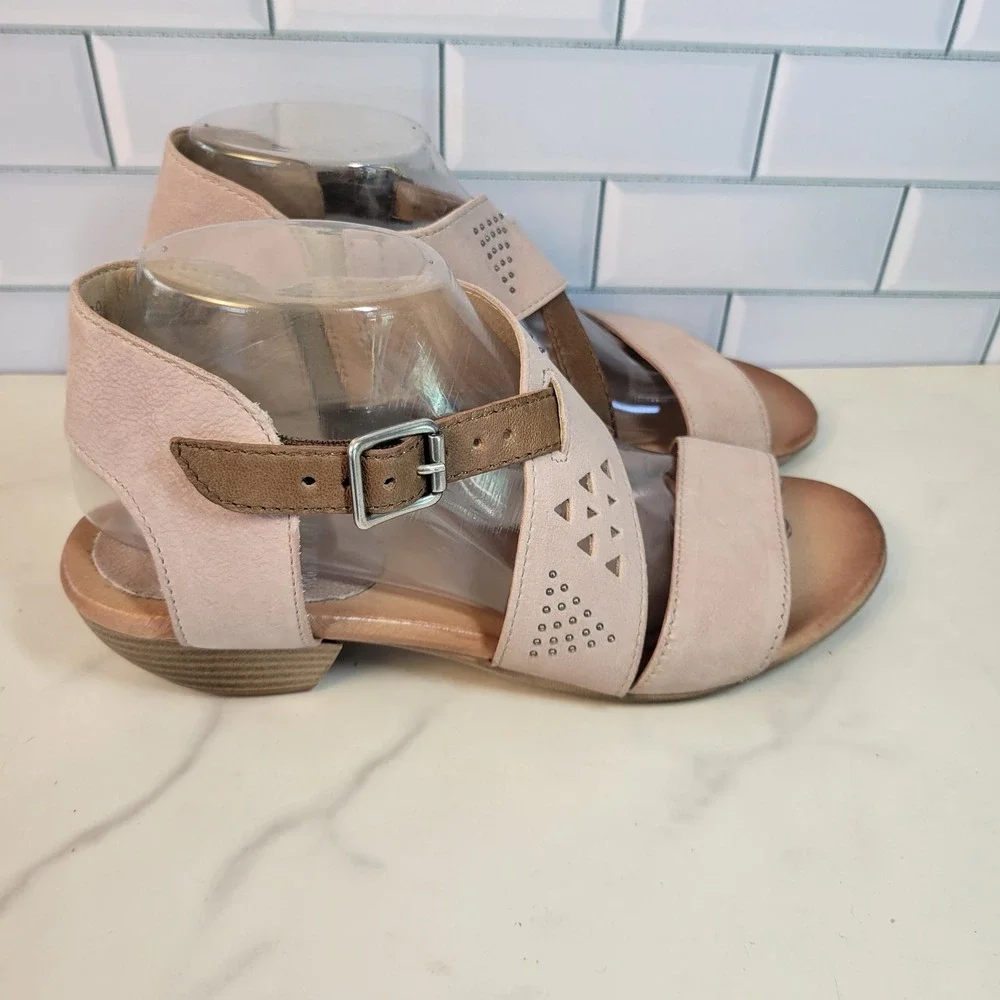 Miz Mooz Leather Heeled Sandals Size 8.5 9 Cienna Cappuccino Laser Cut Size 39